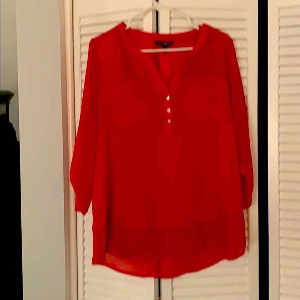 Sheer red blouse with matching tank